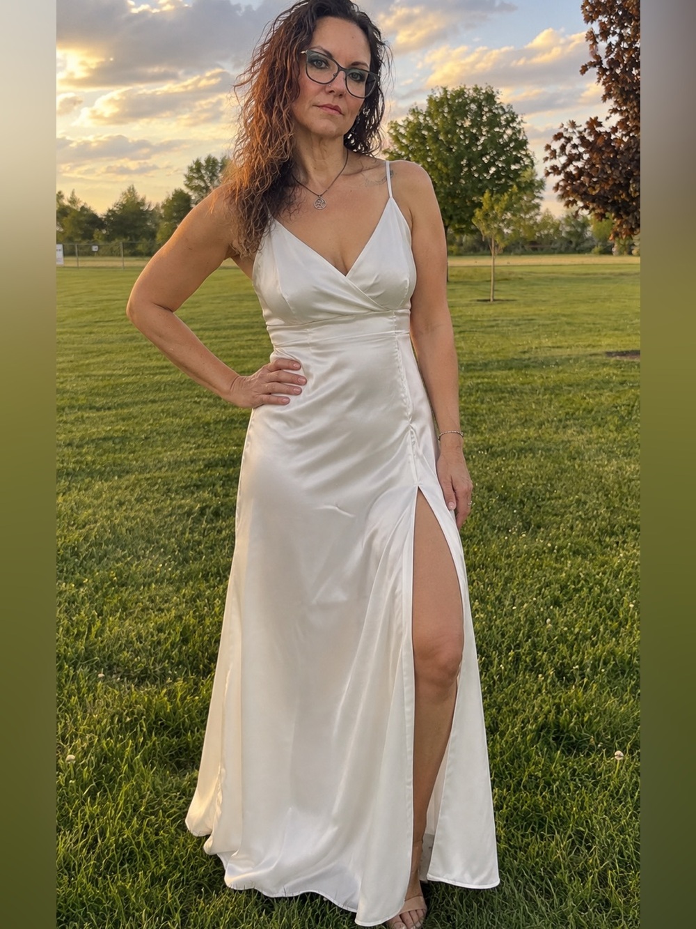 RIHOAS White A-Line Maxi Dress with Front Slit